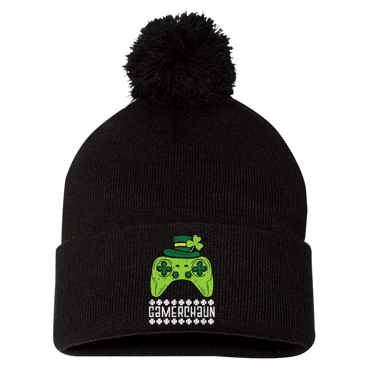 Gamerchaun Irish Gamer Paddys St Patrick Day Pom Pom 12in Knit Beanie