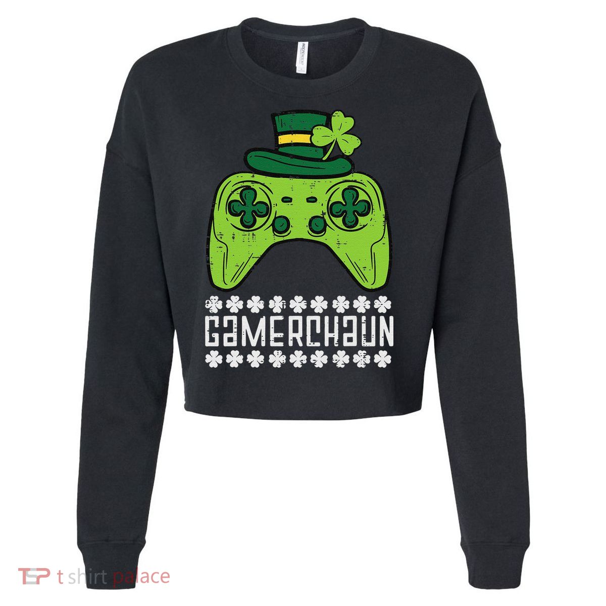Gamerchaun Irish Gamer Paddys St Patrick Day Cropped Pullover Crew