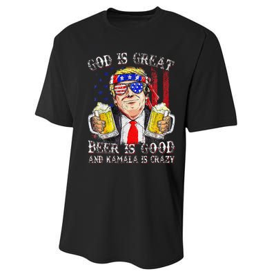 God Is Great Beer Is Good And Kamala Are Crazy Funny Trump Performance Sprint T-Shirt