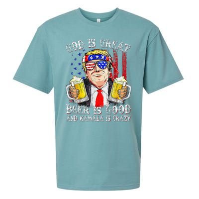 God Is Great Beer Is Good And Kamala Are Crazy Funny Trump Sueded Cloud Jersey T-Shirt