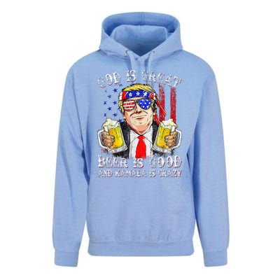 God Is Great Beer Is Good And Kamala Are Crazy Funny Trump Unisex Surf Hoodie