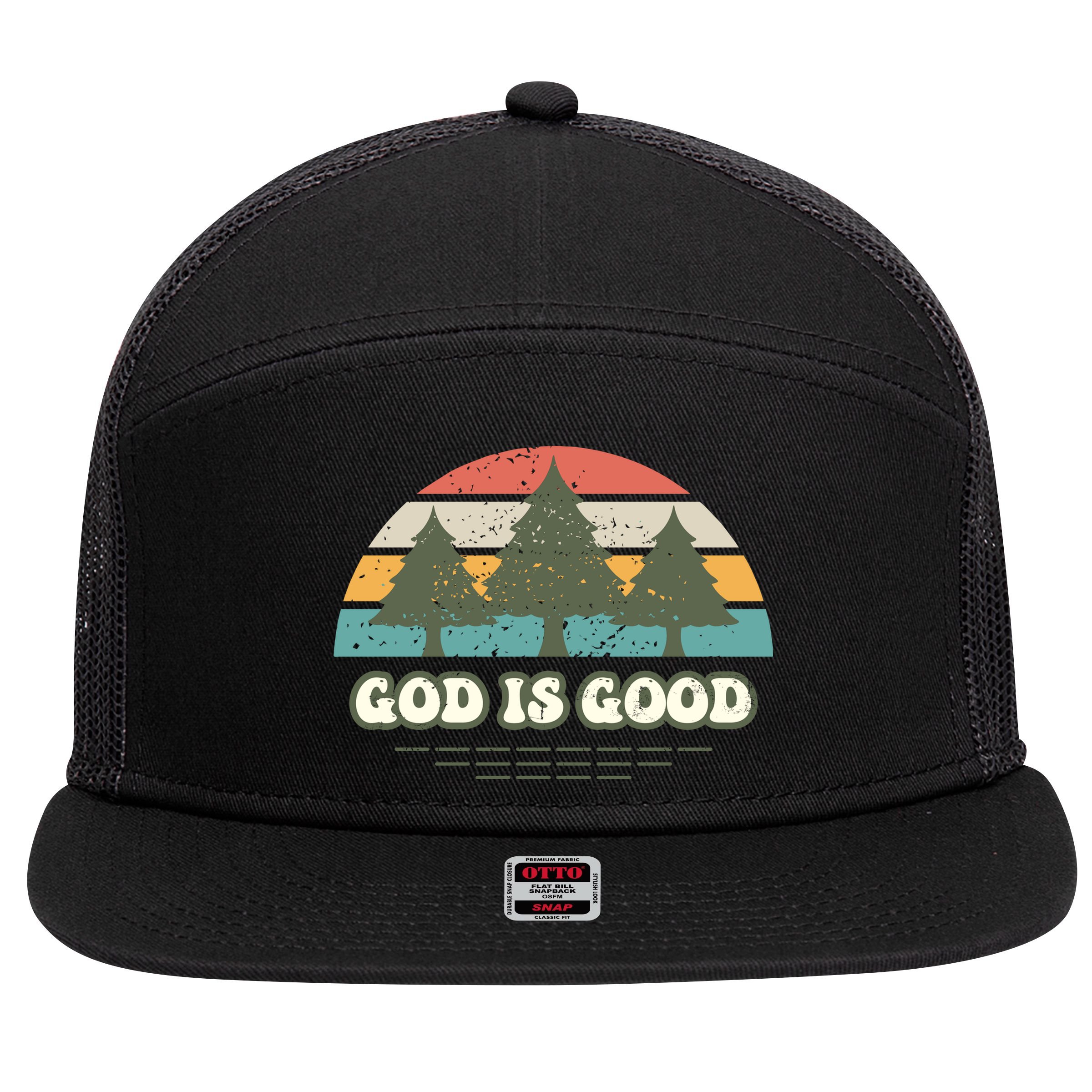 God Is Good 7 Panel Mesh Trucker Snapback Hat