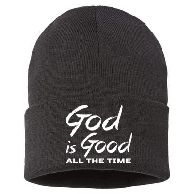 God Is Good All The Time Funny Christian Sustainable Knit Beanie