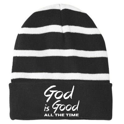 God Is Good All The Time Funny Christian Striped Beanie with Solid Band