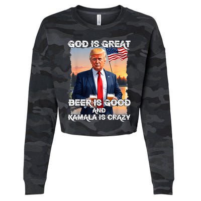 God Is Great Beer Is Good And Kamala Are Crazy Cropped Pullover Crew