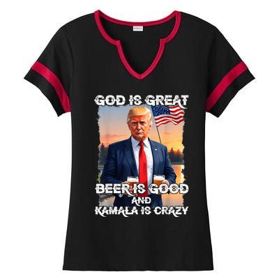 God Is Great Beer Is Good And Kamala Are Crazy Ladies Halftime Notch Neck Tee