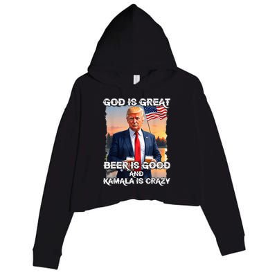 God Is Great Beer Is Good And Kamala Are Crazy Crop Fleece Hoodie