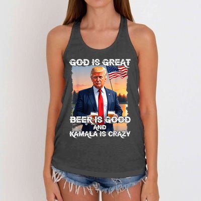 God Is Great Beer Is Good And Kamala Are Crazy Women's Knotted Racerback Tank