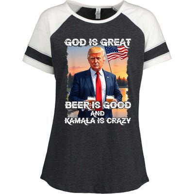 God Is Great Beer Is Good And Kamala Are Crazy Enza Ladies Jersey Colorblock Tee