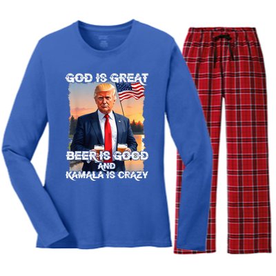 God Is Great Beer Is Good And Kamala Are Crazy Women's Long Sleeve Flannel Pajama Set 