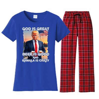 God Is Great Beer Is Good And Kamala Are Crazy Women's Flannel Pajama Set