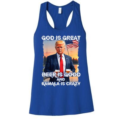 God Is Great Beer Is Good And Kamala Are Crazy Women's Racerback Tank