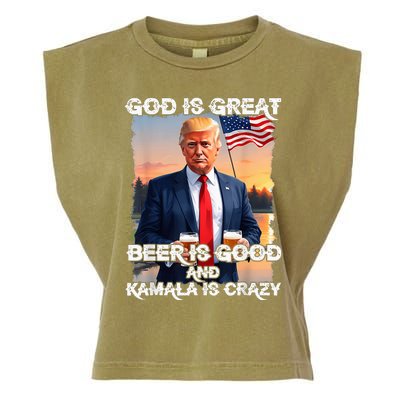 God Is Great Beer Is Good And Kamala Are Crazy Garment-Dyed Women's Muscle Tee