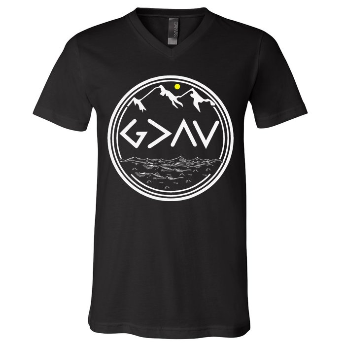 God Is Greater Than HIghs And Lows Disciple And Christian V-Neck T-Shirt
