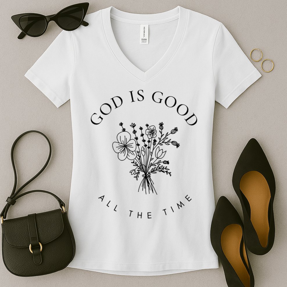 God Is Good All The Time  Wildflowers Christian  Bible Verse Hoodie, Religious Faith Women's V-Neck T-Shirt