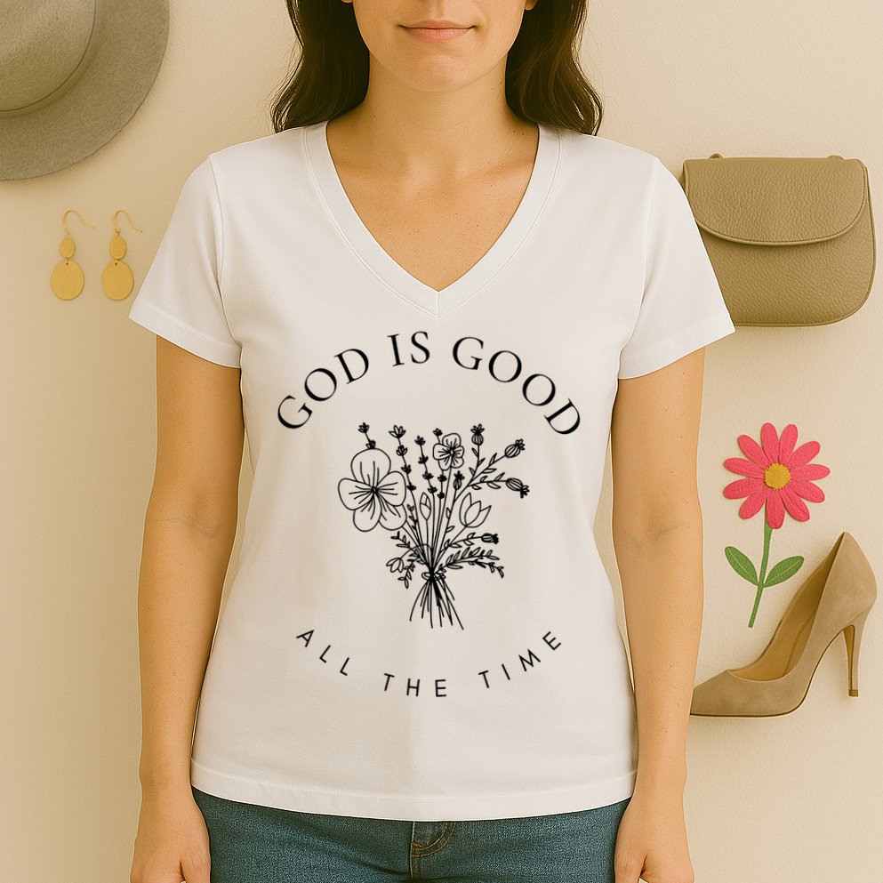 God Is Good All The Time  Wildflowers Christian  Bible Verse Hoodie, Religious Faith Women's V-Neck T-Shirt
