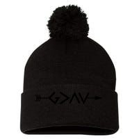 God Is Greater Than The Highs And Lows Arrow Christian Design Pom Pom 12in Knit Beanie