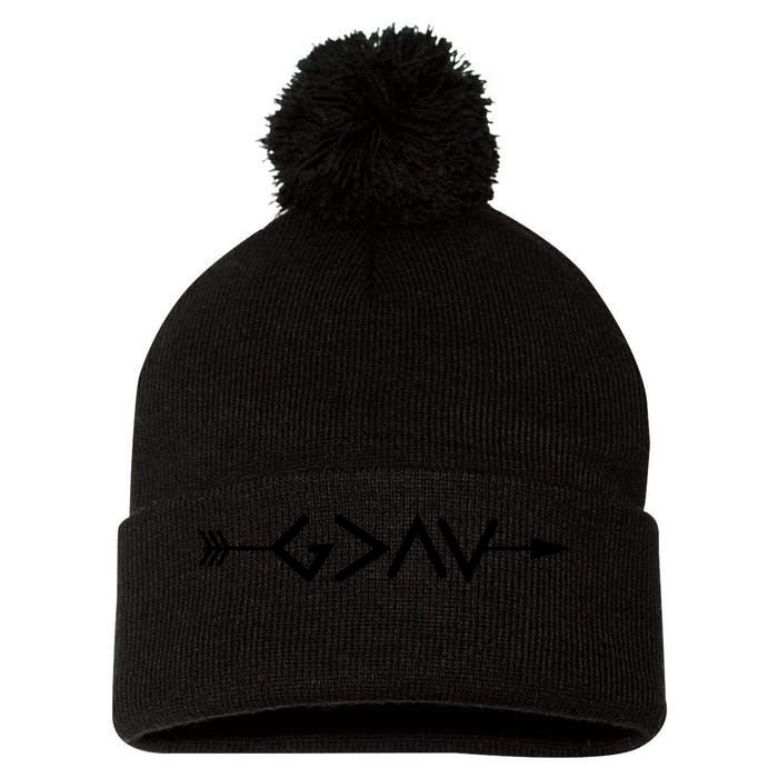 God Is Greater Than The Highs And Lows Arrow Christian Design Pom Pom 12in Knit Beanie