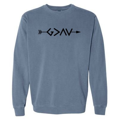 God Is Greater Than The Highs And Lows Arrow Christian Design Garment-Dyed Sweatshirt