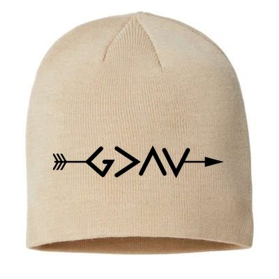 God Is Greater Than The Highs And Lows Arrow Christian Design Sustainable Beanie
