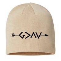 God Is Greater Than The Highs And Lows Arrow Christian Design Sustainable Beanie