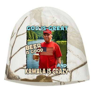 God Is Great Beer Is Good And Kamala Is Crazy Kati - Camo Knit Beanie