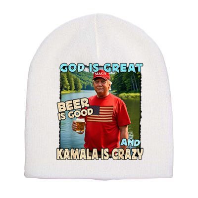 God Is Great Beer Is Good And Kamala Is Crazy Short Acrylic Beanie