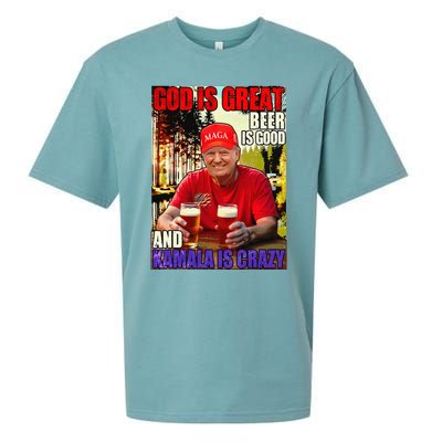 God Is Great Beer Is Good And Kamala Are Crazy Funny Trump Sueded Cloud Jersey T-Shirt