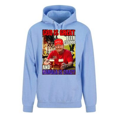 God Is Great Beer Is Good And Kamala Are Crazy Funny Trump Unisex Surf Hoodie