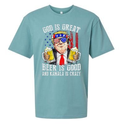 God Is Great Beer Is Good And Kamala Are Crazy Funny Trump Sueded Cloud Jersey T-Shirt