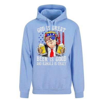 God Is Great Beer Is Good And Kamala Are Crazy Funny Trump Unisex Surf Hoodie