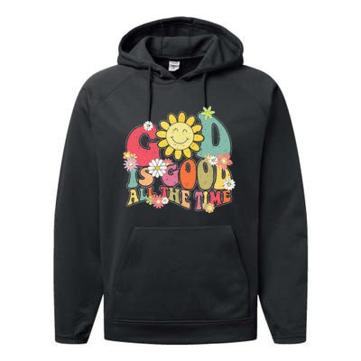 God Is Good All The Time Retro Vintage Floral Christian Performance Fleece Hoodie