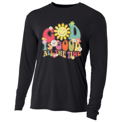 God Is Good All The Time Retro Vintage Floral Christian Cooling Performance Long Sleeve Crew