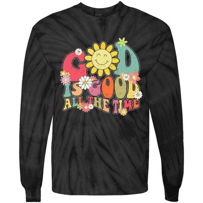 God Is Good All The Time Retro Vintage Floral Christian Tie-Dye Long Sleeve Shirt