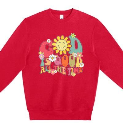 God Is Good All The Time Retro Vintage Floral Christian Premium Crewneck Sweatshirt