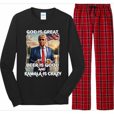 God Is Great Beer Is Good And Kamala Are Crazy Funny Trump Long Sleeve Pajama Set