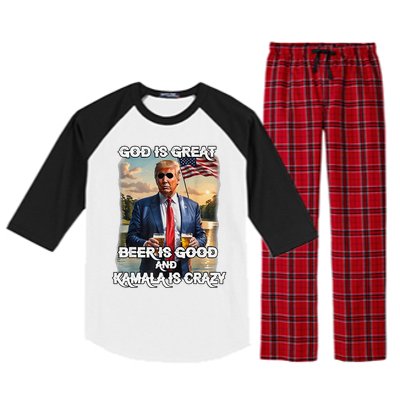 God Is Great Beer Is Good And Kamala Are Crazy Funny Trump Raglan Sleeve Pajama Set