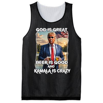 God Is Great Beer Is Good And Kamala Are Crazy Funny Trump Mesh Reversible Basketball Jersey Tank