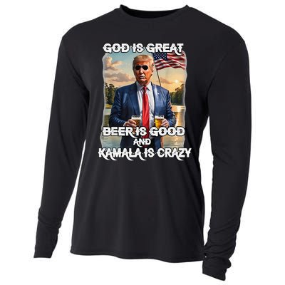 God Is Great Beer Is Good And Kamala Are Crazy Funny Trump Cooling Performance Long Sleeve Crew