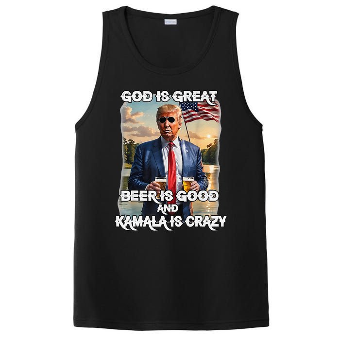 God Is Great Beer Is Good And Kamala Are Crazy Funny Trump PosiCharge Competitor Tank