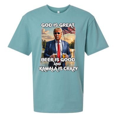 God Is Great Beer Is Good And Kamala Are Crazy Funny Trump Sueded Cloud Jersey T-Shirt