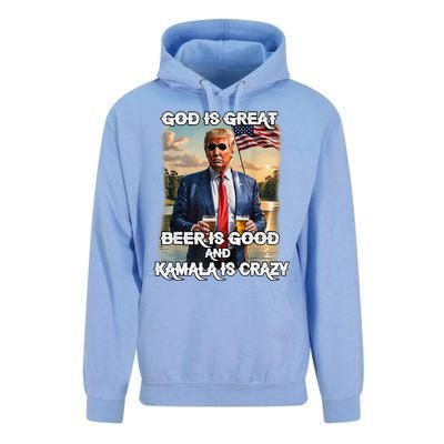 God Is Great Beer Is Good And Kamala Are Crazy Funny Trump Unisex Surf Hoodie