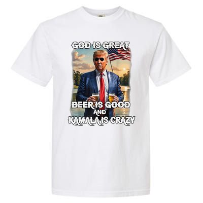 God Is Great Beer Is Good And Kamala Are Crazy Funny Trump Garment-Dyed Heavyweight T-Shirt