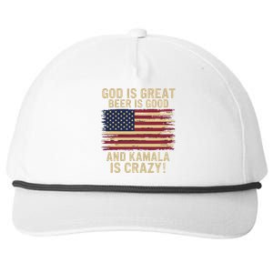 God Is Great Beer Is Good And Kamala Is Crazy Funny Trump Snapback Five-Panel Rope Hat