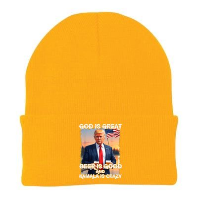 God Is Great Beer Is Good And Kamala Are Crazy Funny Trump Knit Cap Winter Beanie