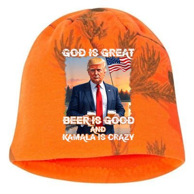 God Is Great Beer Is Good And Kamala Are Crazy Funny Trump Kati - Camo Knit Beanie