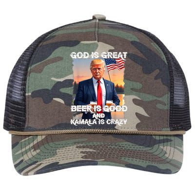 God Is Great Beer Is Good And Kamala Are Crazy Funny Trump Retro Rope Trucker Hat Cap