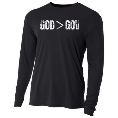 God is Greater Than Gov Vintage Distressed Anti Government Cooling Performance Long Sleeve Crew