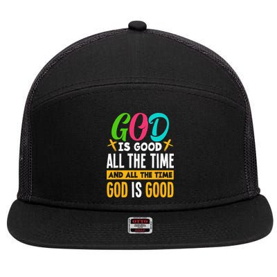 God Is Good All The Time Jesus Christ Christian Gift 7 Panel Mesh Trucker Snapback Hat