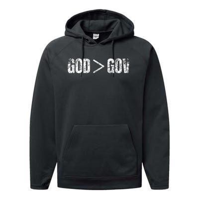 God Is Greater Than Gov Vintage Distressed Anti Government Performance Fleece Hoodie